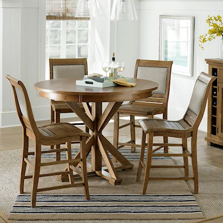 5-Piece Round Counter Height Table Set with Uph. Counter Chairs